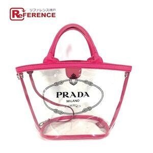 Prada Canapa Beach Bag Pouch Logo Shoulder Handbag Tote Vinyl Pink